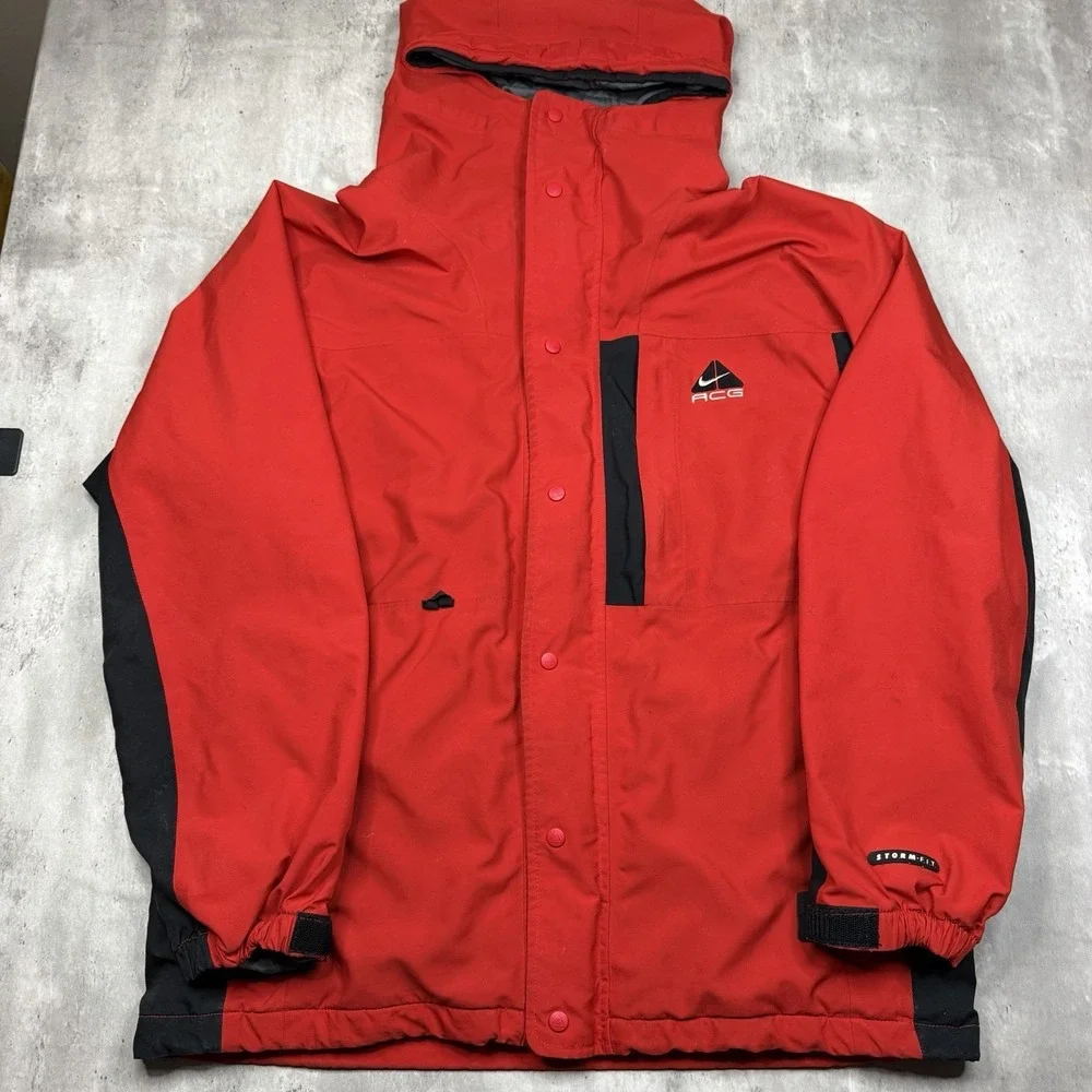 Vintage Nike ACG Storm Fit Full Zip Jacket Windbreaker Rain Gorp Red Hooded M
